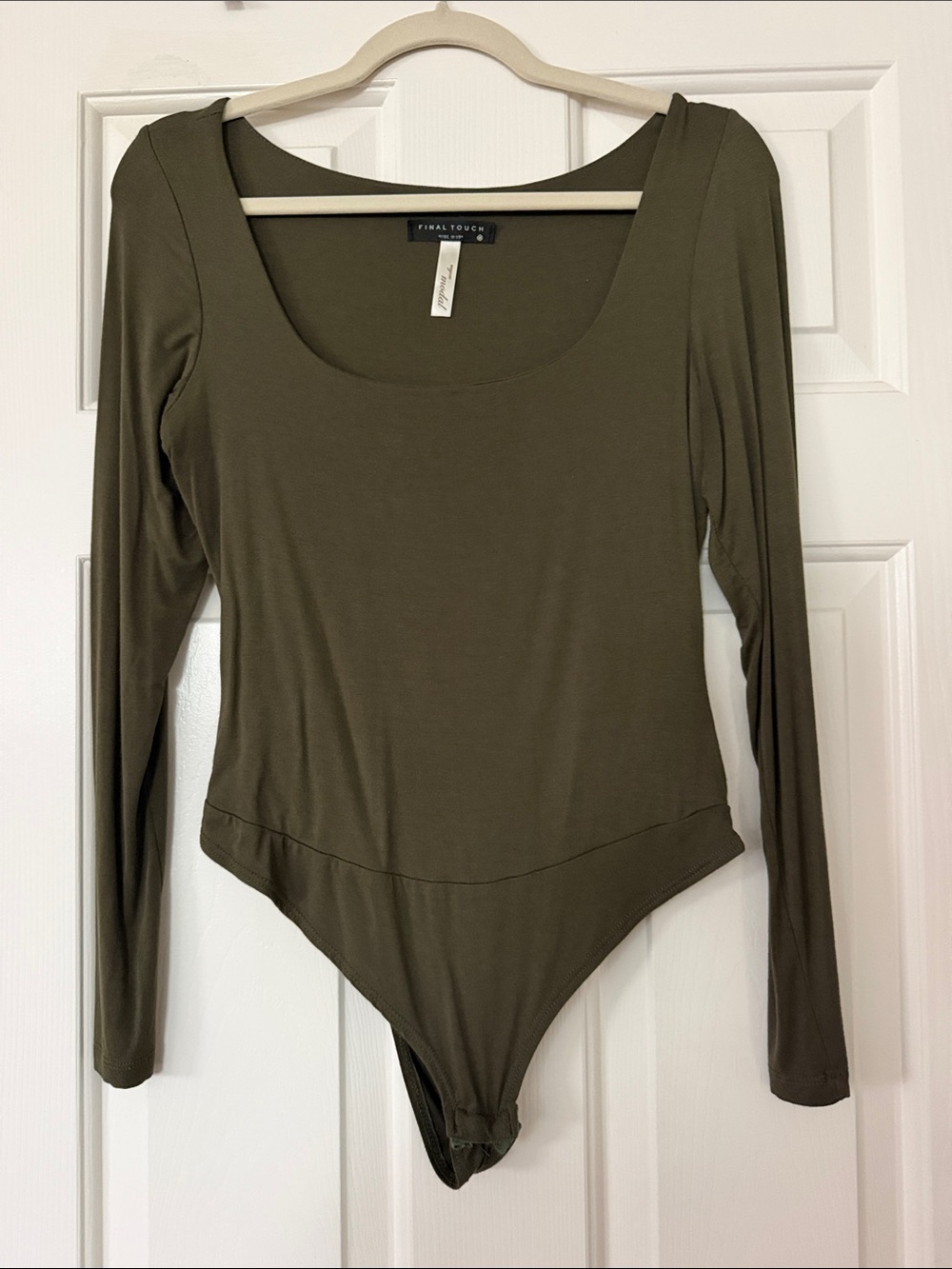 Final Touch Modal Olive Scoop Neck Long Sleeve Bodysuit